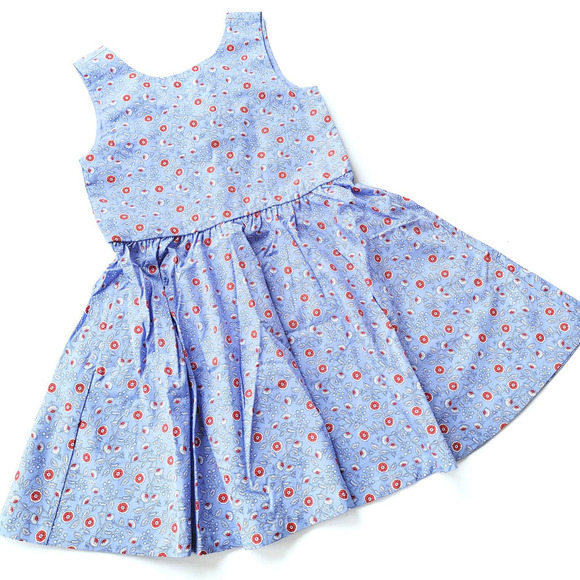 New Tea Size 5 Bow Back Dress in Indian Woodblock Blue NWT Collection - Picture 1 of 6